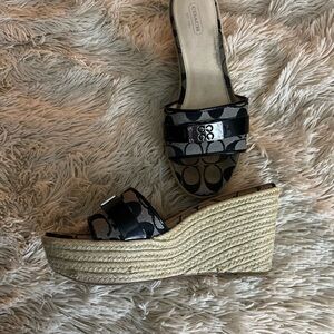 Coach Black and Tan Wedge Sandals